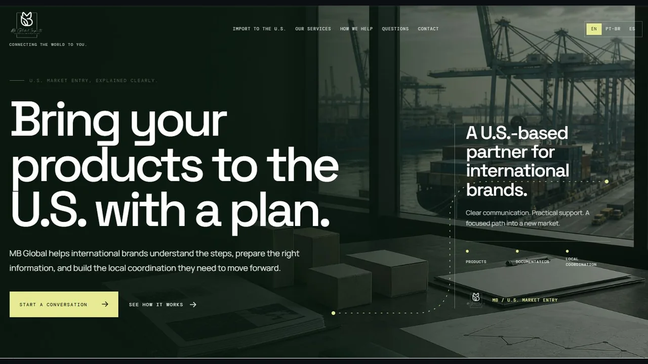 MB Global Imports website homepage preview